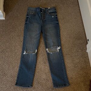 Celebrity Pink Women's Straight Leg Distressed Jeans - Dark Blue